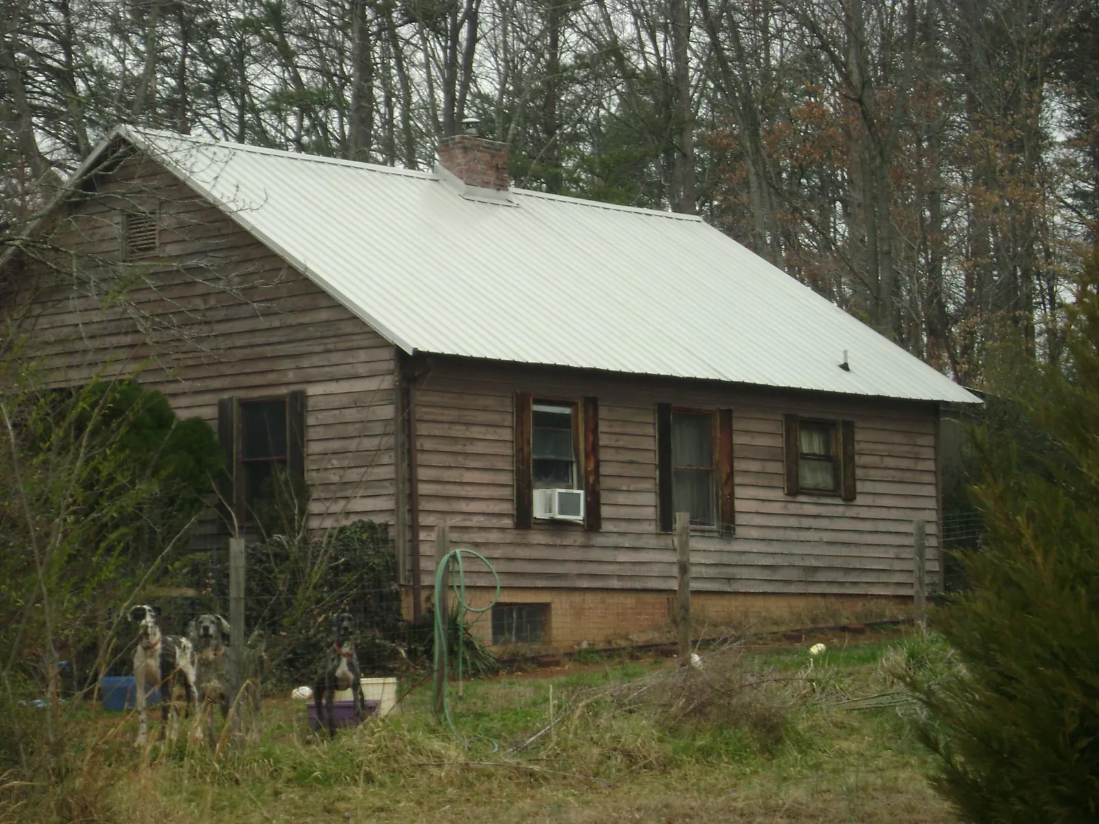 White metal roof on an old wood sided farmhouse, from a Metal Roof Installation job in Yakima